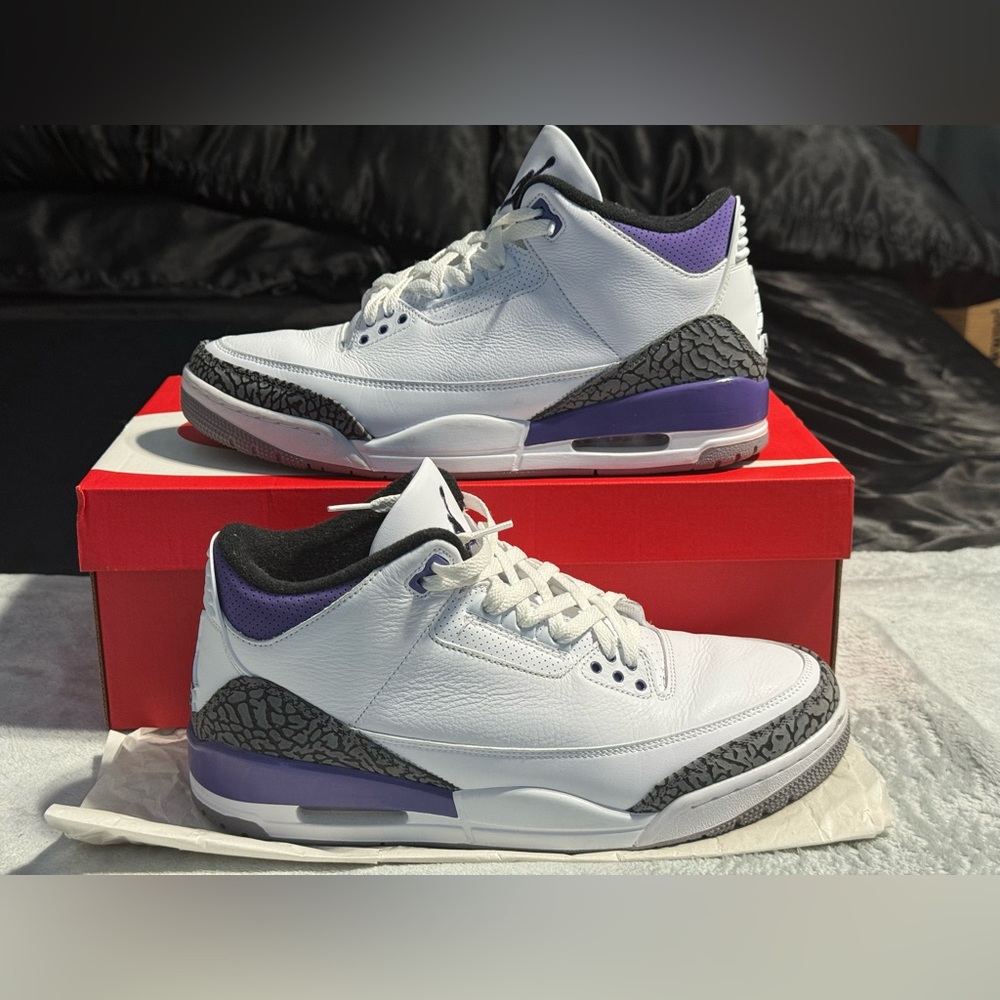 Men’s Size 12 - Air Jordan 3 Retro 'Dark Iris' White/Black/Dark Iris/Cement Grey